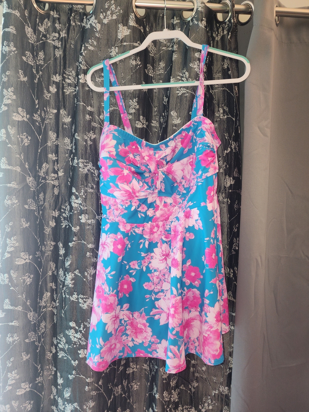 Blue & Pink Floral Fit-and-Flare Swimdress - Picture 7 of 7